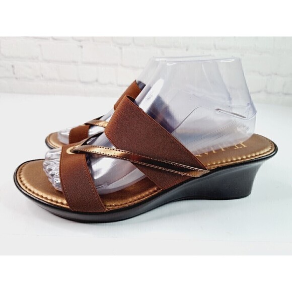 Italian Shoemakers Slip On Open Toe Size 10M Bronze Tone Colors Sandals - Picture 3 of 7